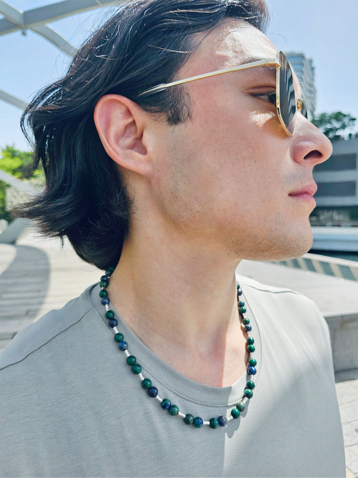 Phoenix Lapis With Sterling Sliver Tube Men's Necklace MEN25