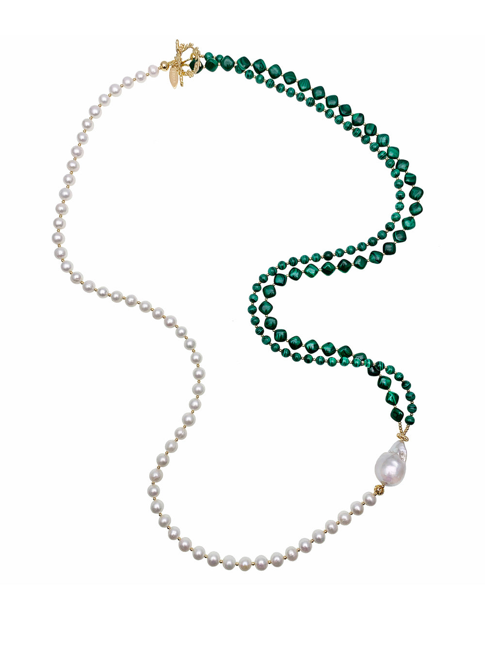 Malachites With Freshwater Pearls Multi Strands Necklace EN003 - FARRA