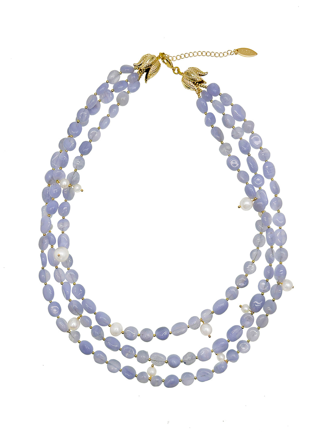 Multi-Layers Blue Lace Agate with Pearls Necklace JN033 - FARRA