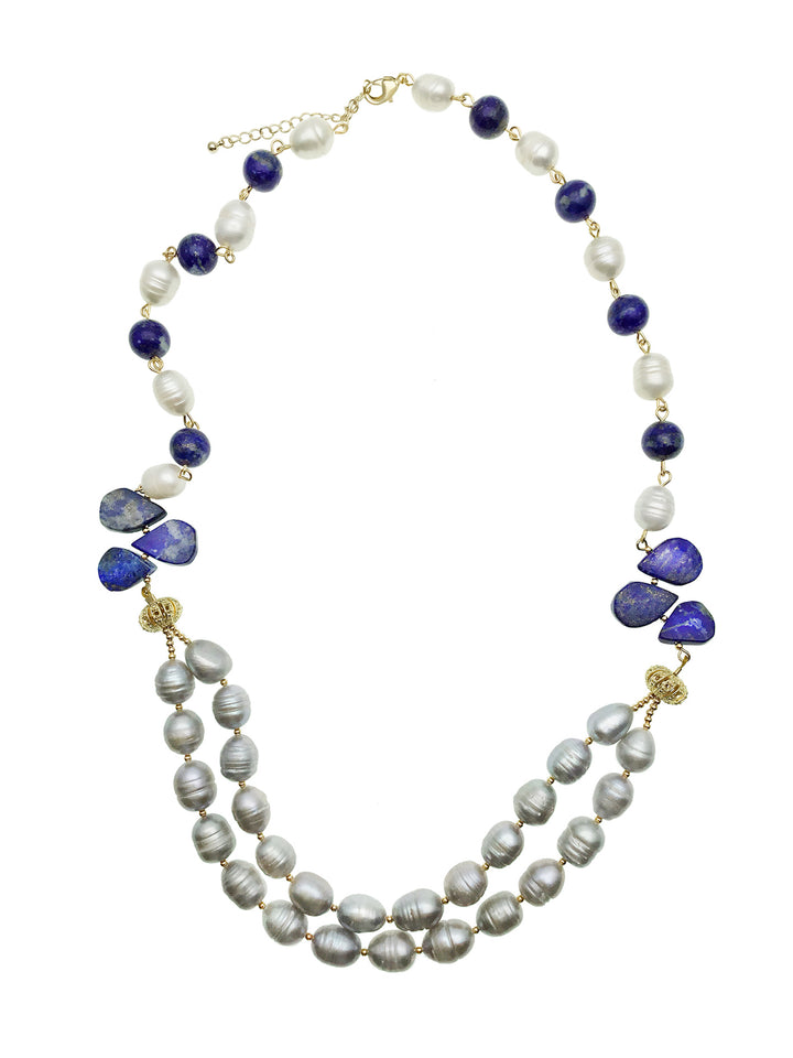 Freshwater Pearls & Lapis Double Strands Necklce CN005 - FARRA