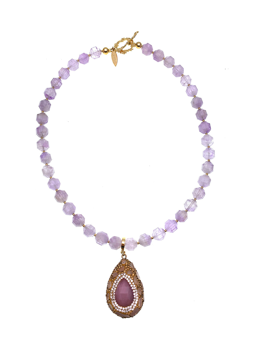 Amethyst With Removable Rhinestone Pendant Necklace FN014 - FARRA