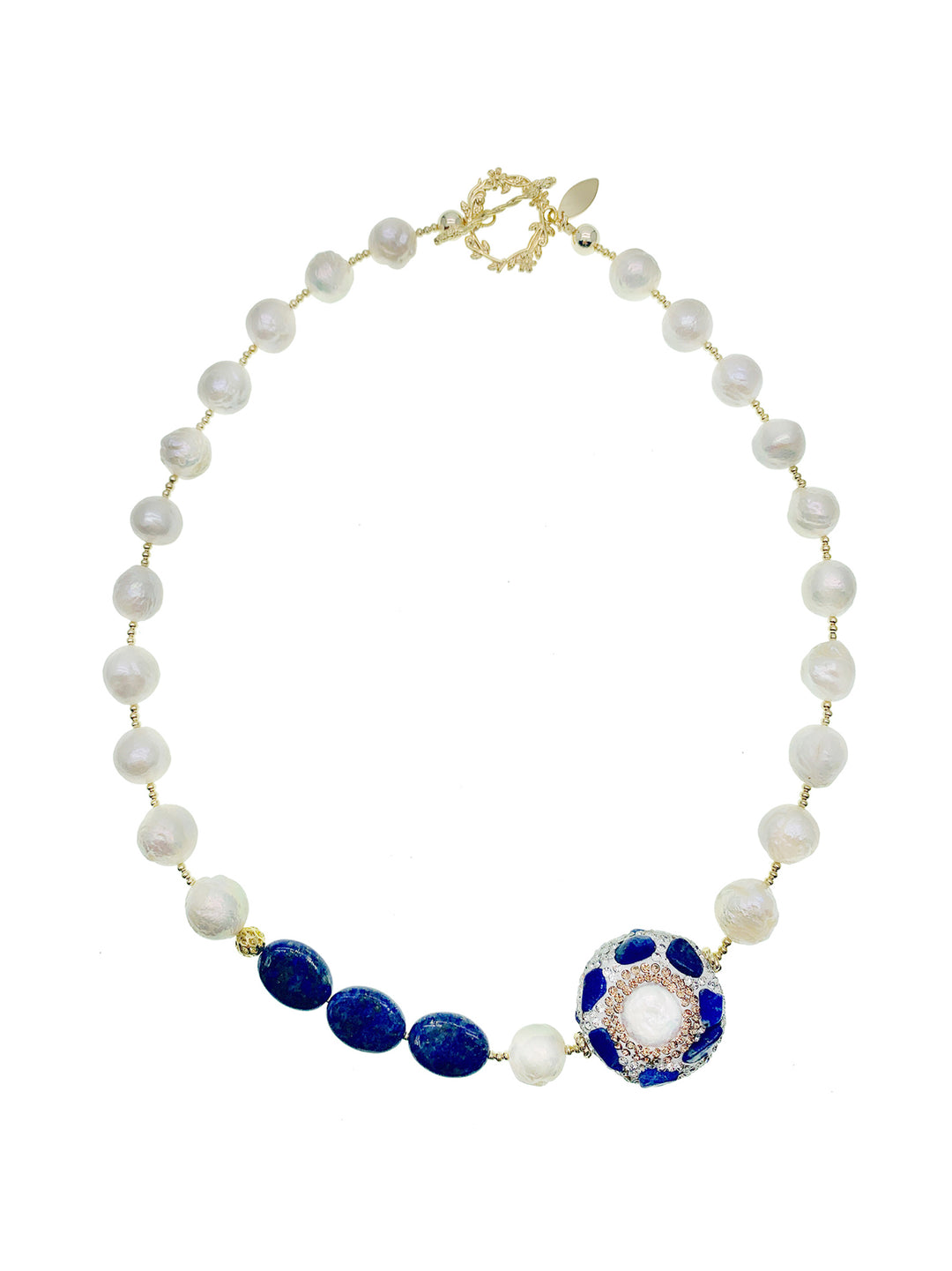 Irregular Pearls With Lapis Rhinestone Statement Necklace GN050 - FARRA