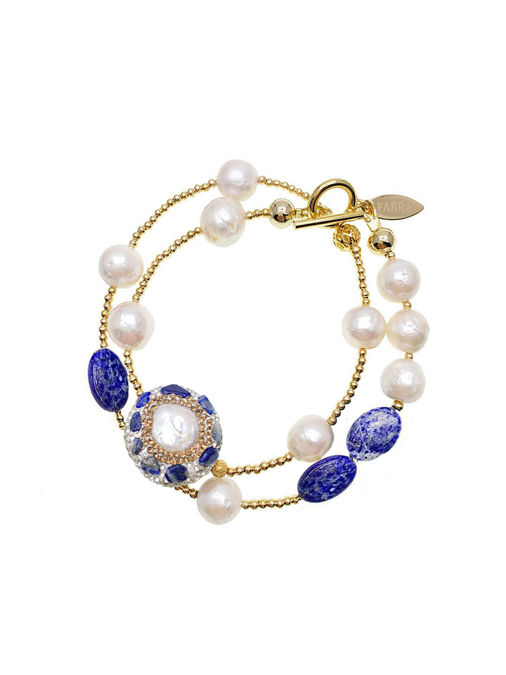 Pearls and Lapis Rhinestone Double Layers Bracelet / Choker GB050 - FARRA