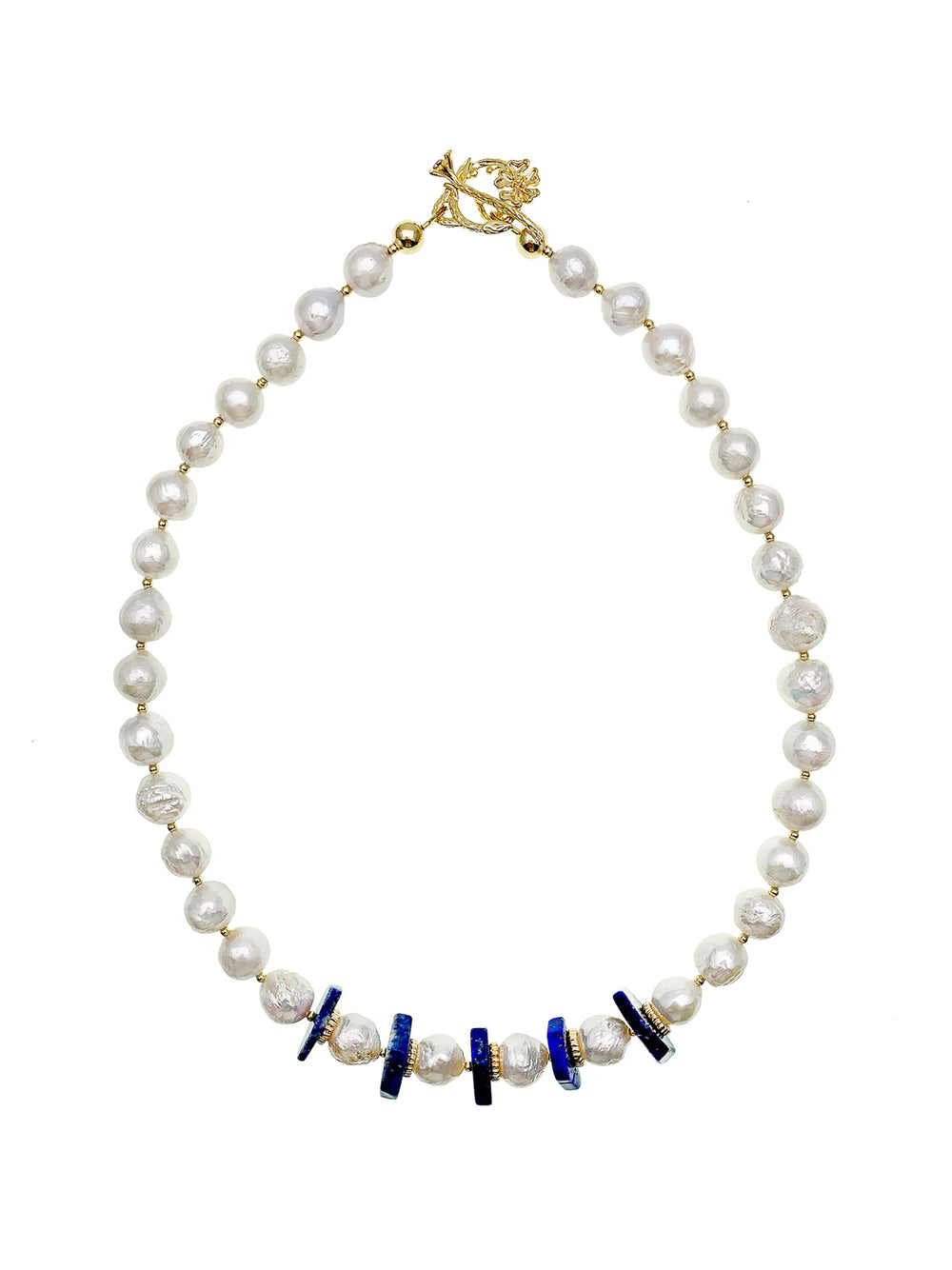 Freshwater Pearls With Lapis Flat Cut Hexagon Short Necklace EN015 - FARRA