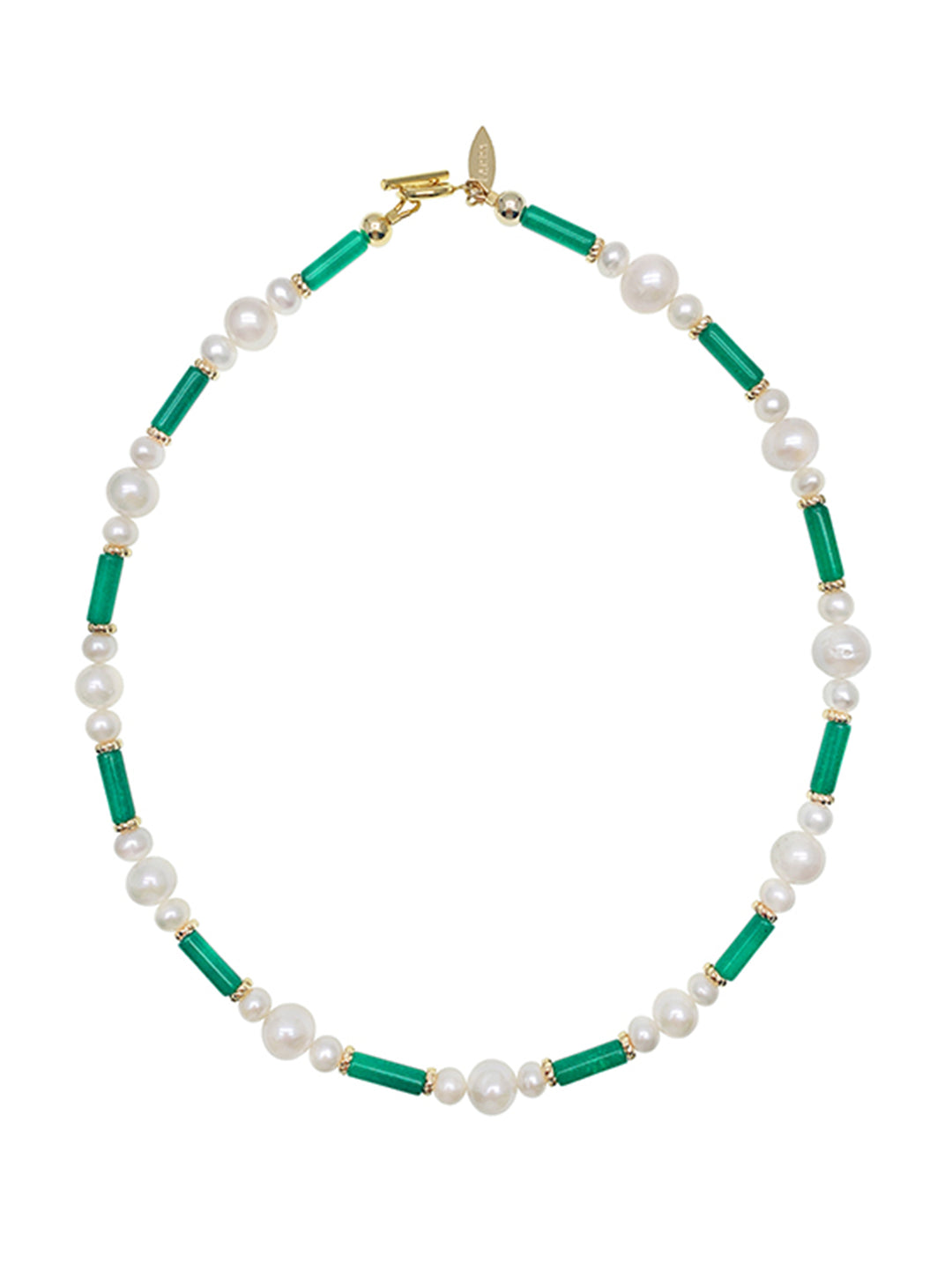 Tube Shaped Green Jade With Freshwater Pearls Necklace HN009 - FARRA