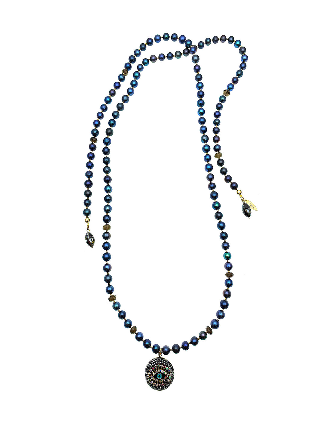Black Pearls With Evil Eye Dangle Open Ended Necklace FN019 - FARRA
