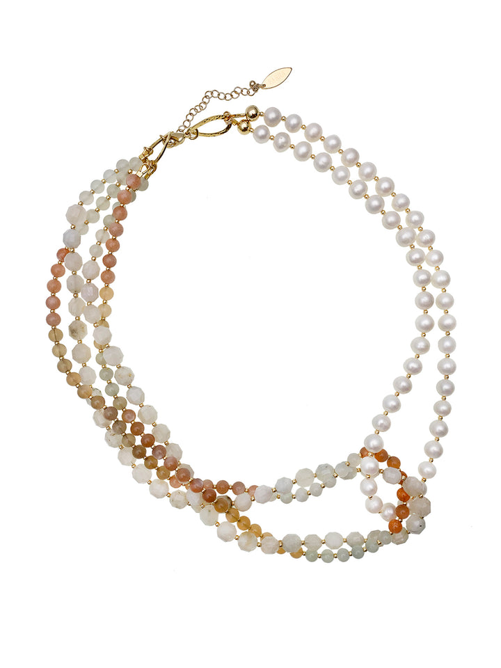 Moonstones With Freshwater Pearls Multi-Strands Necklace EN037 - FARRA
