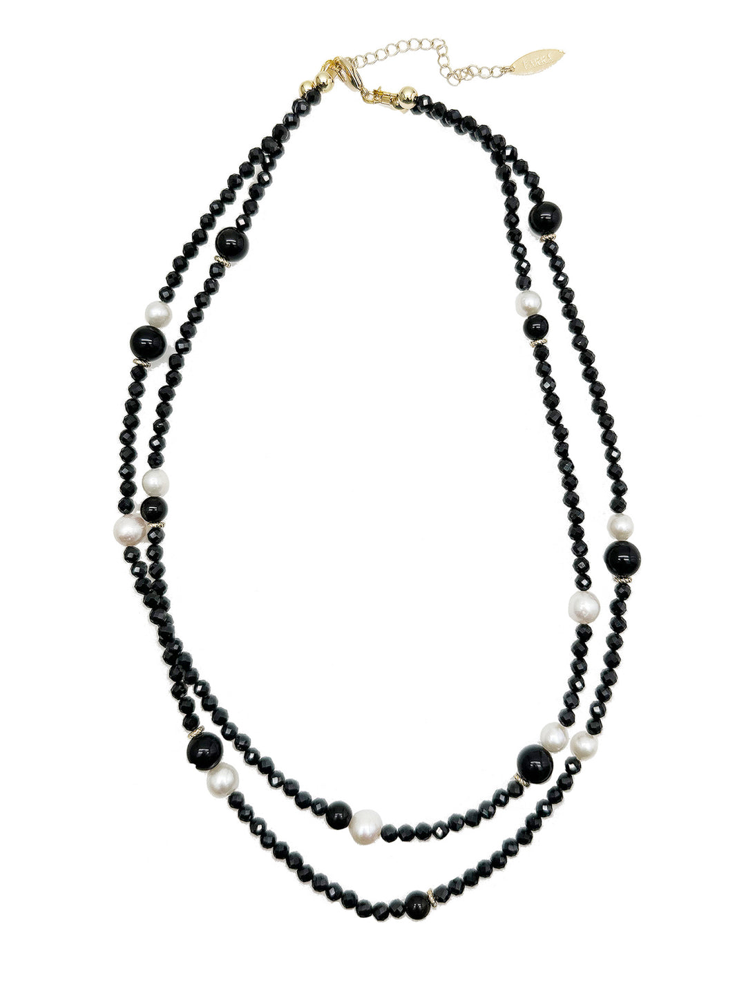 Black Obsidian And Freshwater Pearl Double Strands  Necklace KN056 - FARRA