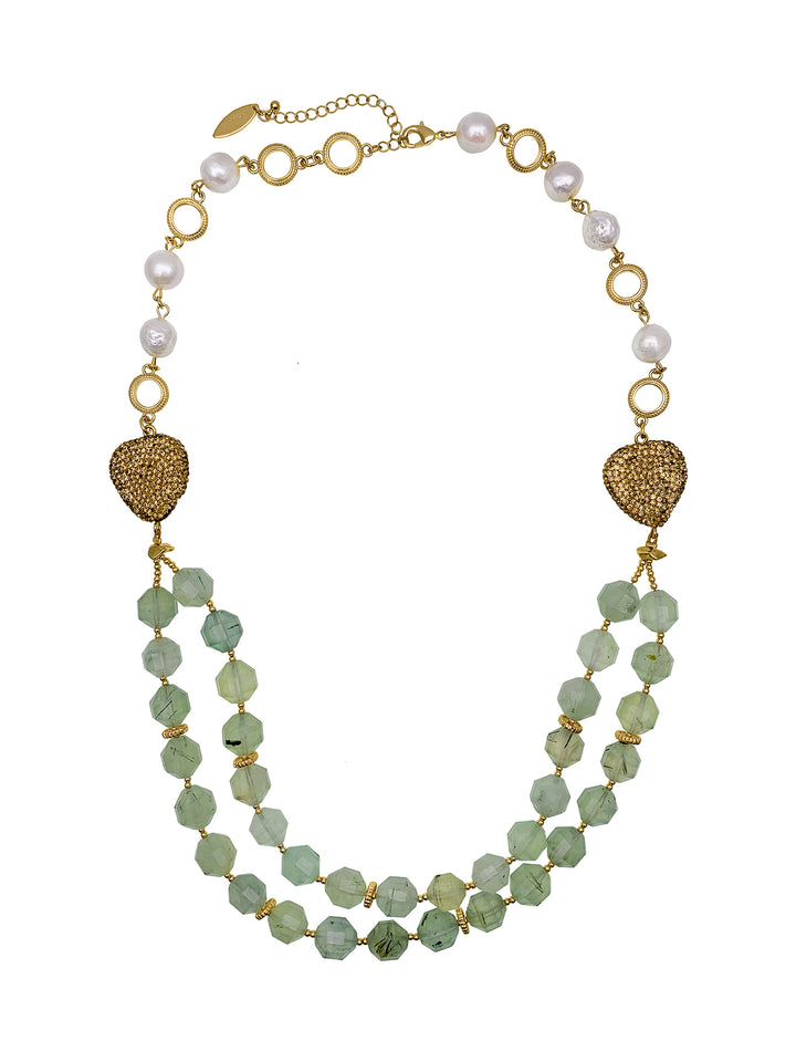Prehnite with Freshwater Pearls Double Strands Necklace EN002 - FARRA