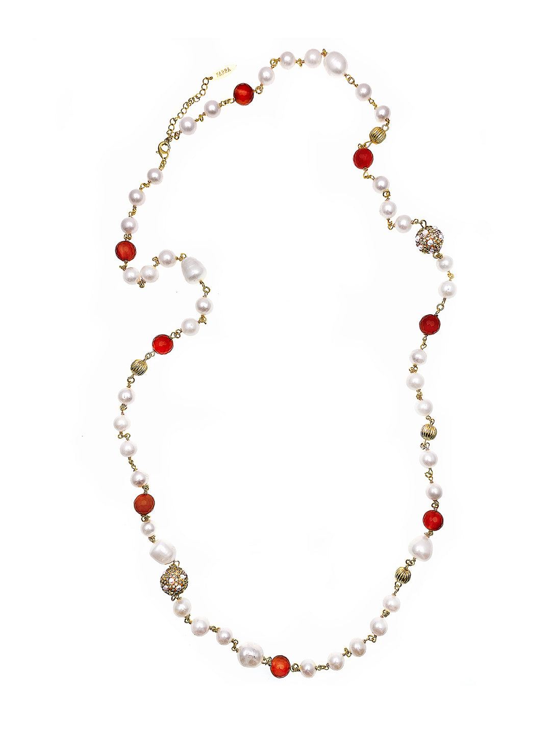 Freshwater Pearls with  Red Agate Chain Necklace FN007 - FARRA