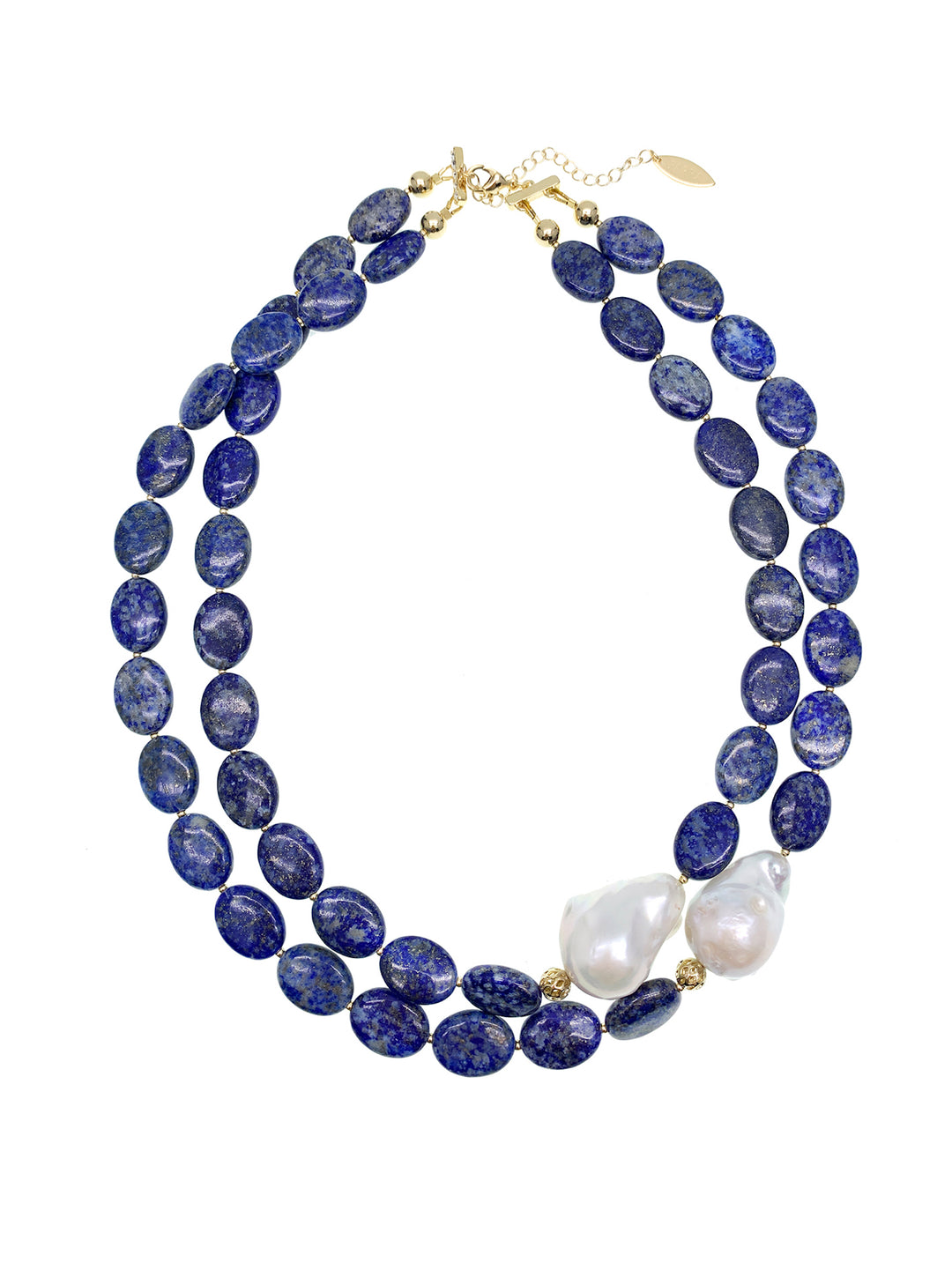 Lapis With Baroque Pearl Double Strands Necklace GN020 - FARRA