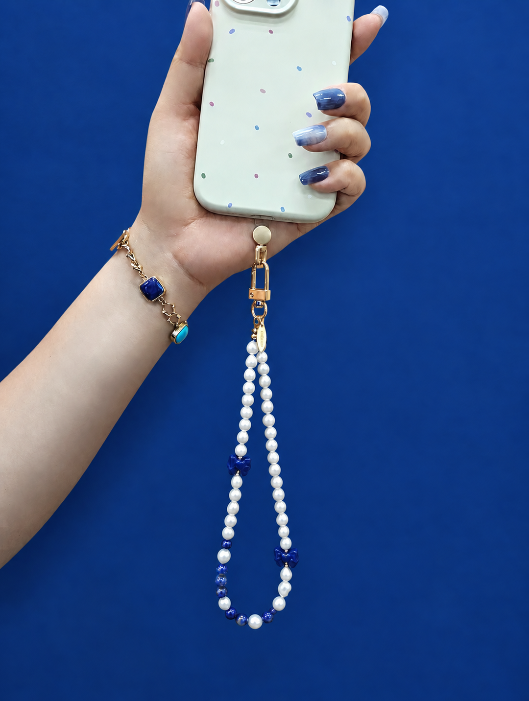 Freshwater Pearl With Lapis Bow Phone Strap PC147