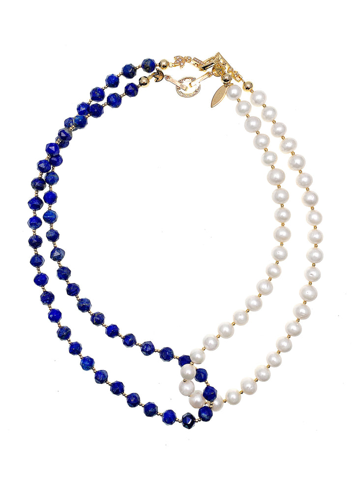 Lapis & Freshwater Pearls Versatile Necklace HN001 - FARRA