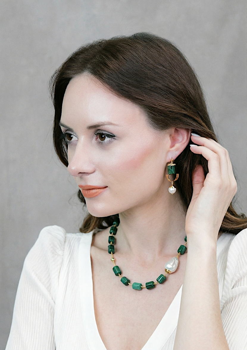 Collier Malachite avec perles baroques AN037