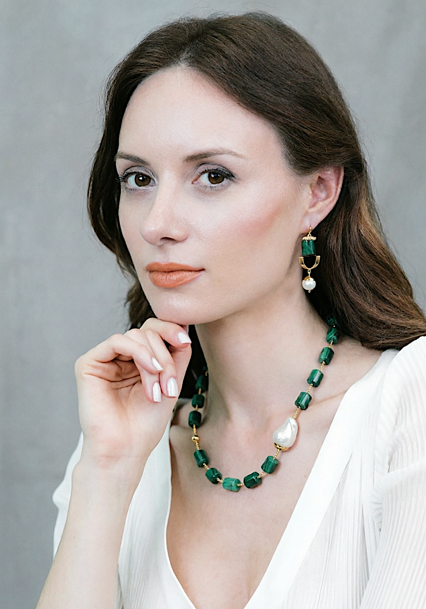 Collier Malachite avec perles baroques AN037