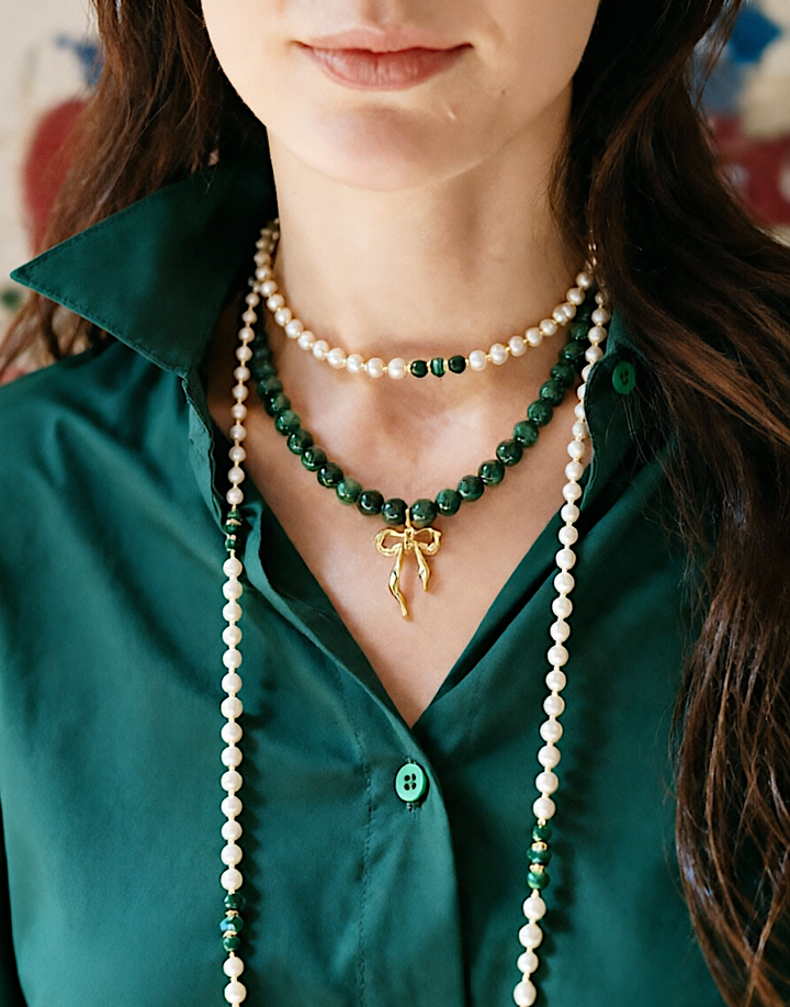 Gift Idea Malachite With Butterfly Knot Pendant Necklace NN034