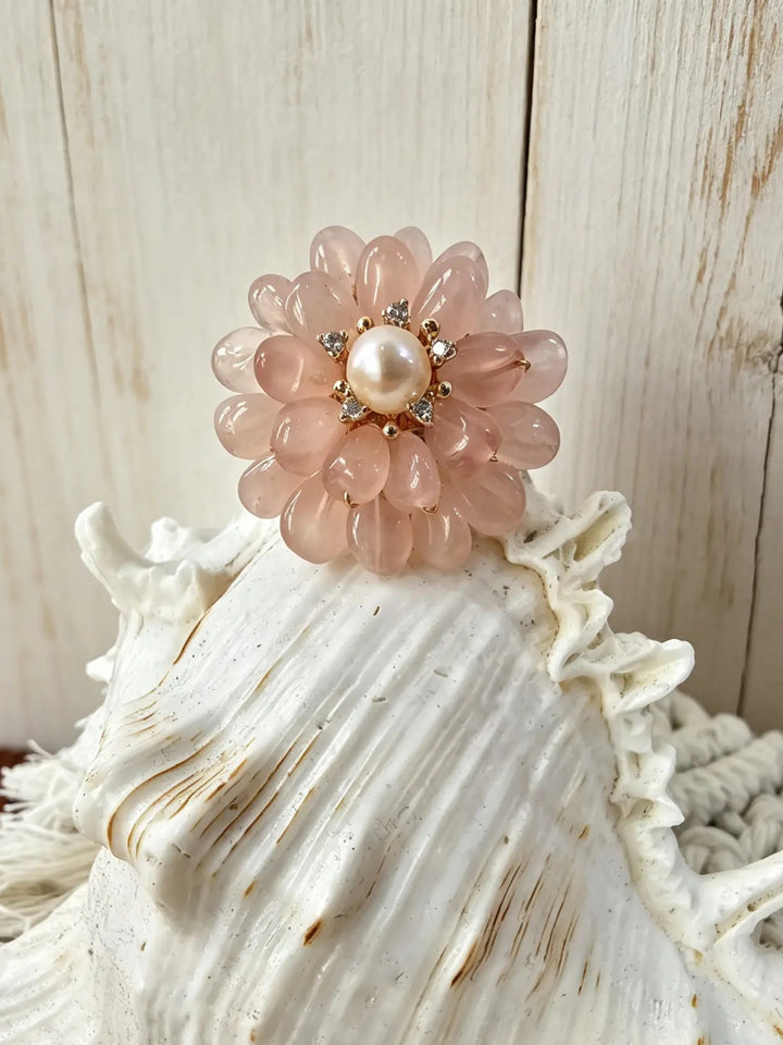 Flower Shaped Rose Quartz Brooch LP002