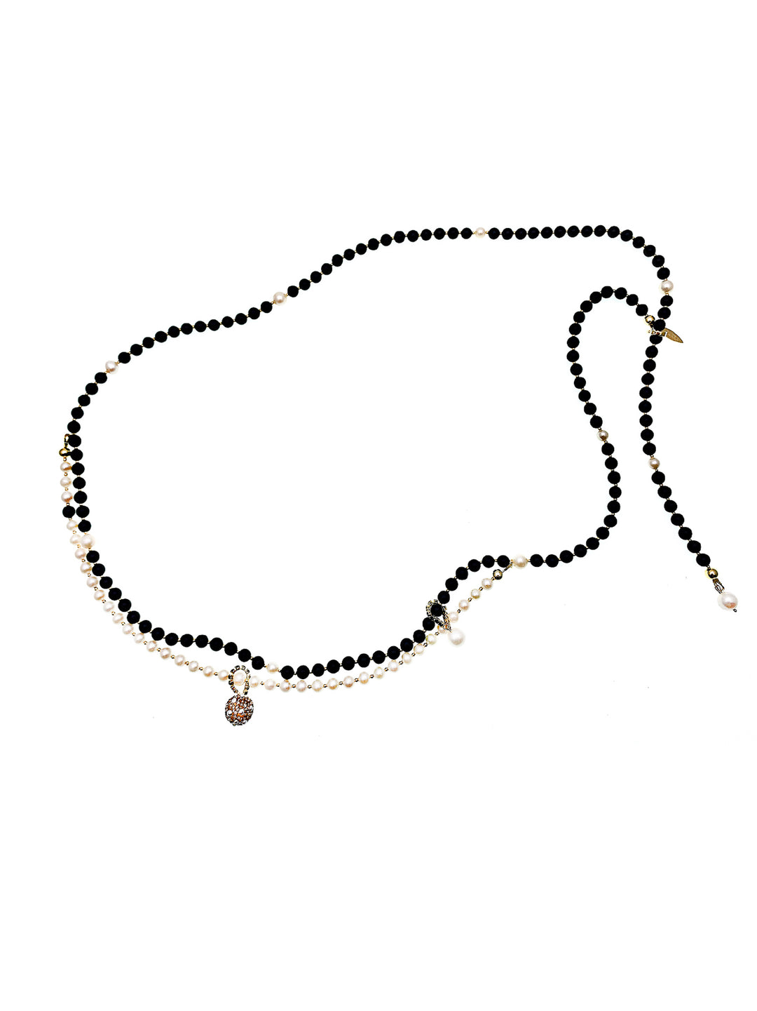 Black Obsidian With Freshwater Pearls Necklace / Waist Belt FN021 - FARRA