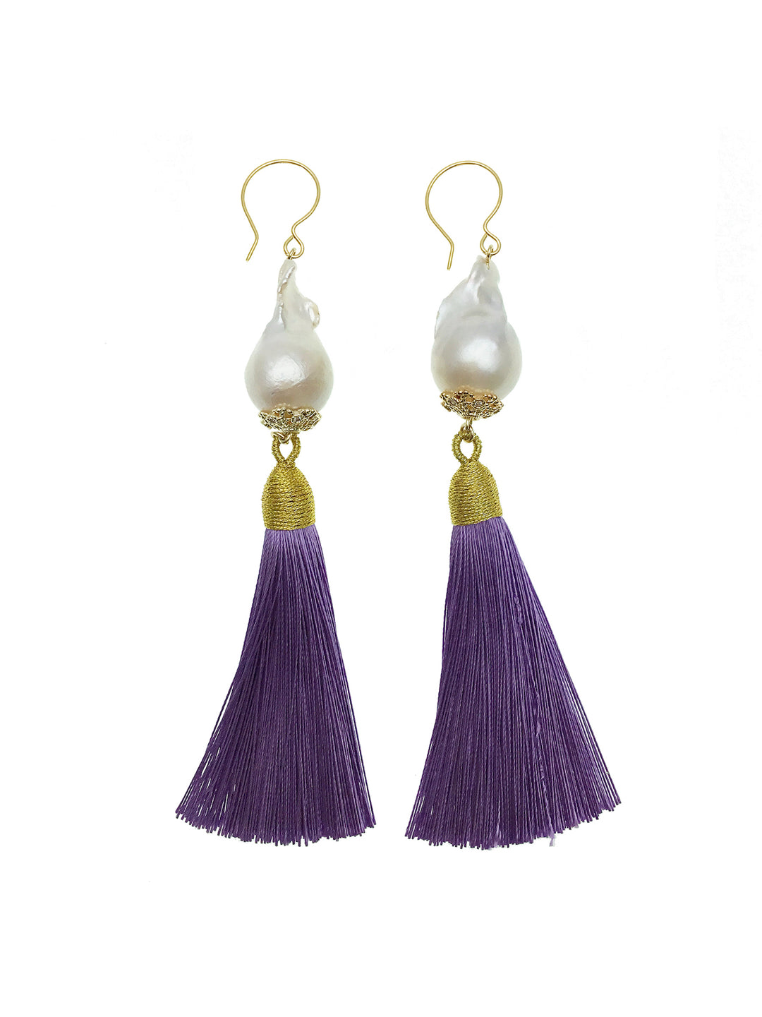 Baroque Pearls Purple Tassel Earrings CE015 - FARRA