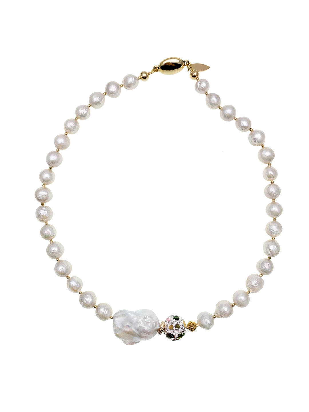 Edison Pearls With Baroque Pearls and Tourmaline Rhinestone Necklace EN026 - FARRA