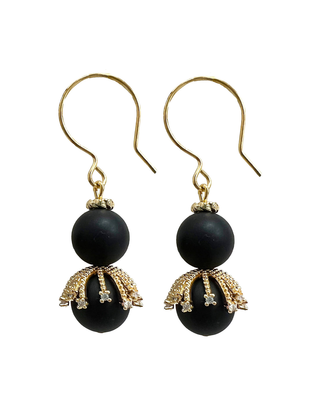 Black Agate  Hook Earrings HE025 - FARRA
