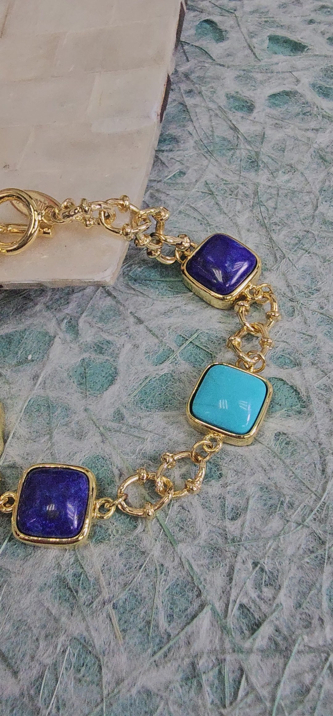 Square Blue Turquoise And Lapis Chain Bracelet NB015