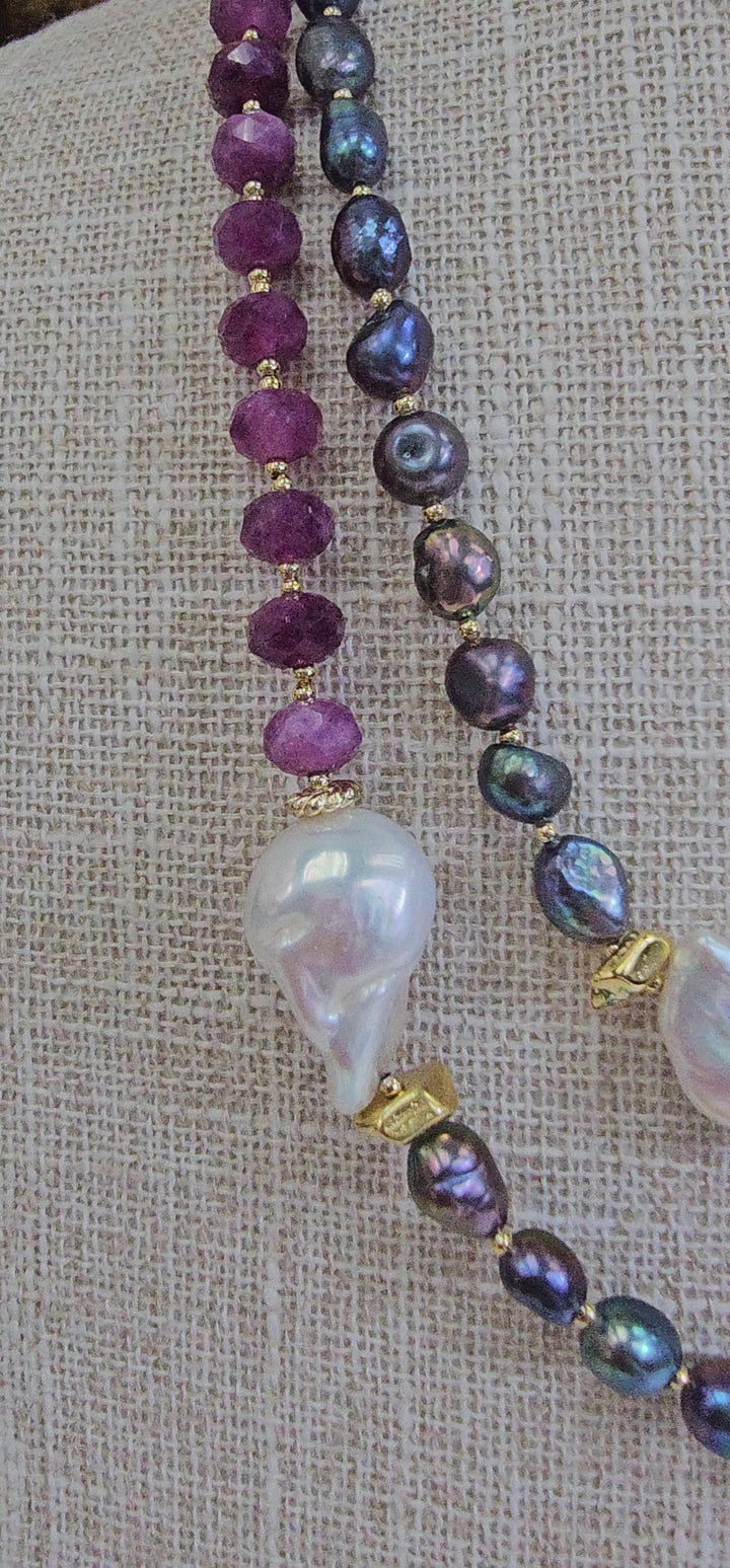 Purple Pearls With Agate And Baroque Pearls Long Necklace NN022