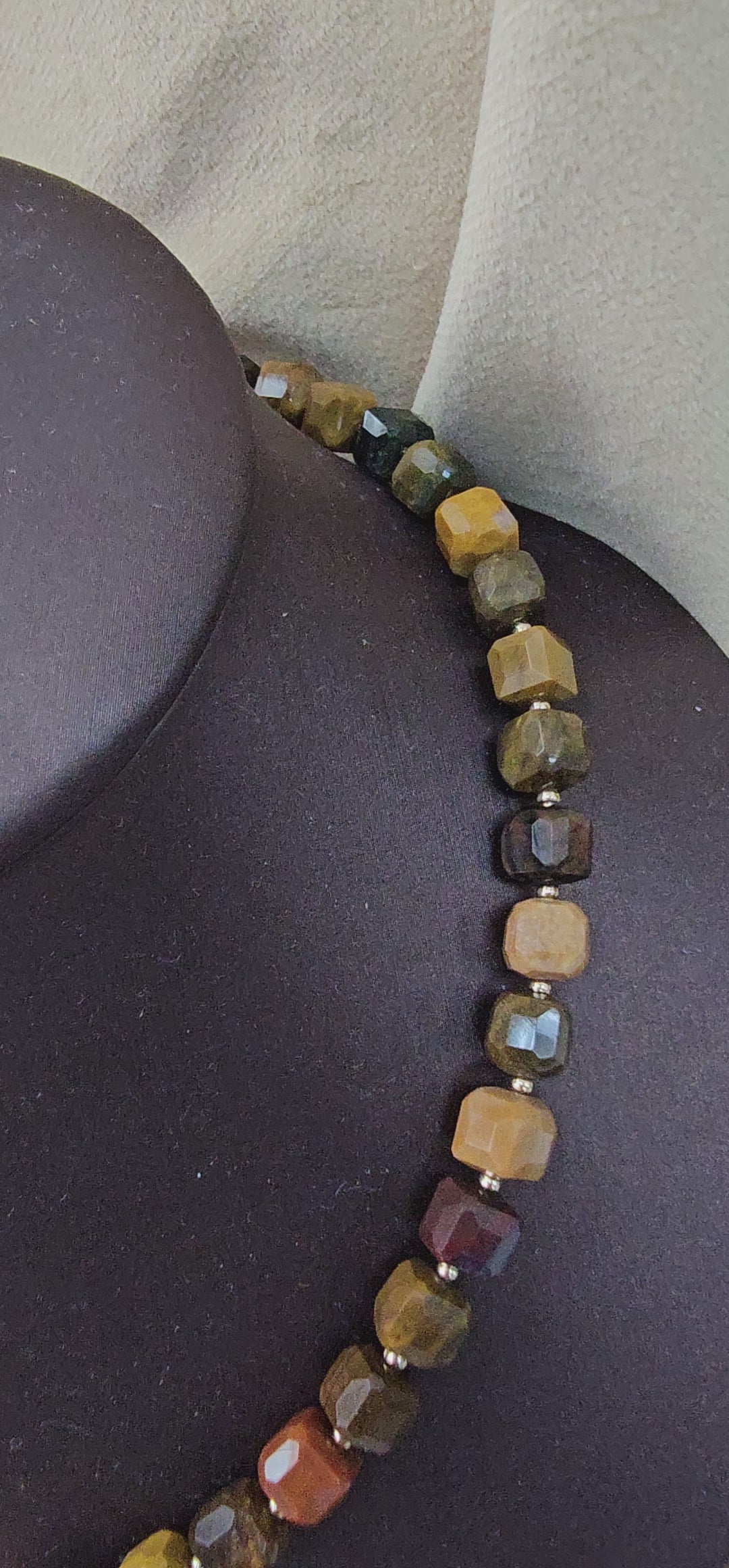 Cube Shaped Tiger Eye With Moonstone Necklace NN029