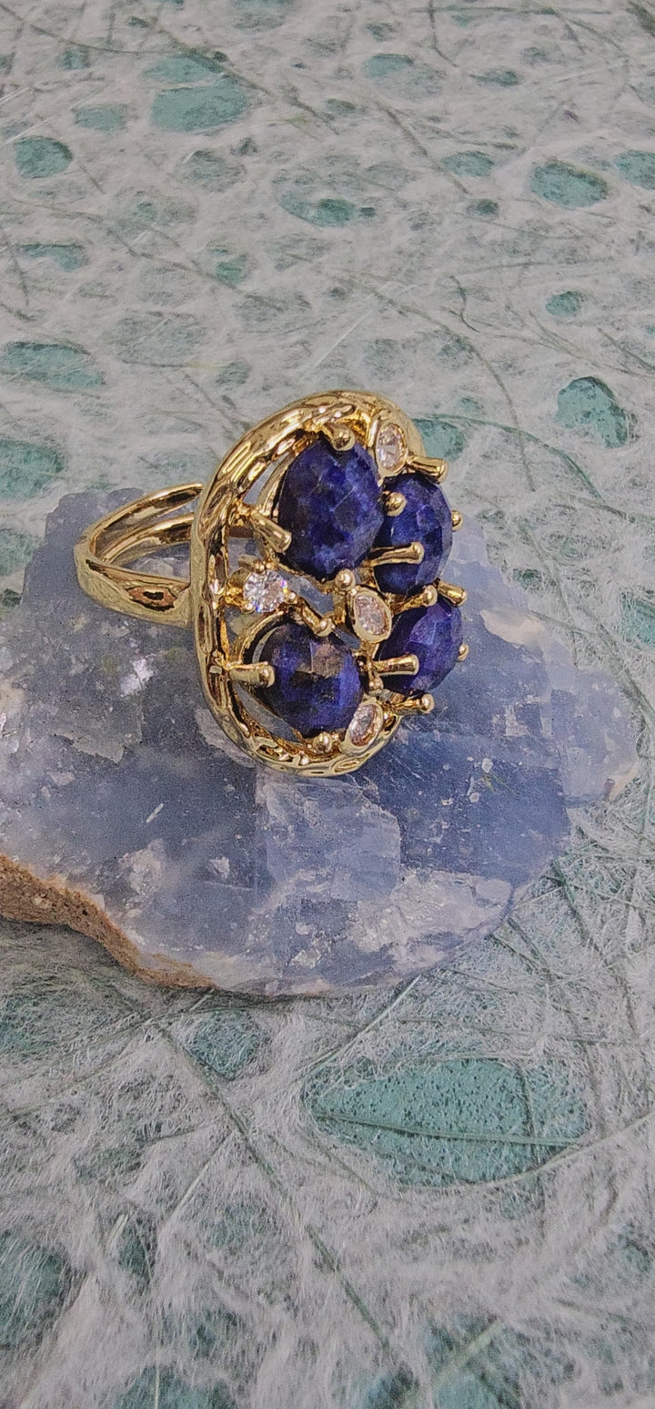 Lapis Stone With Zircon Statement Adjustable Ring NR013