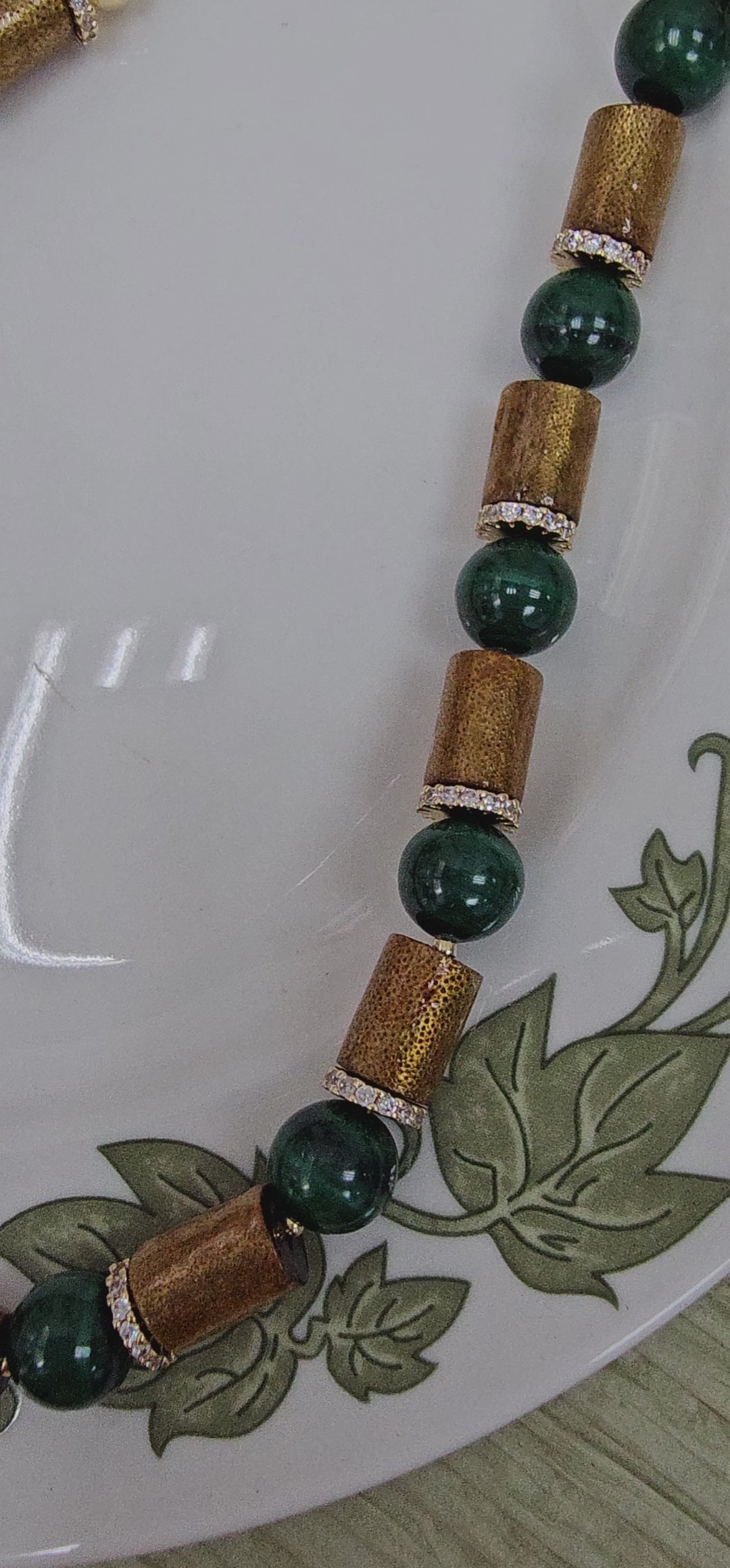 Golden Coral With Green Malachite Necklace NN037