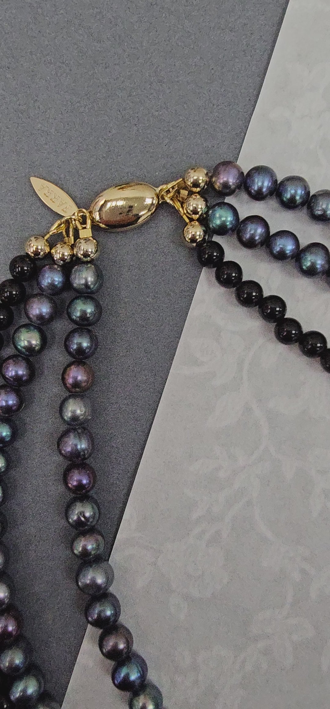 Deep Purple Pearls With black Obsidian Twisted Necklace NN005