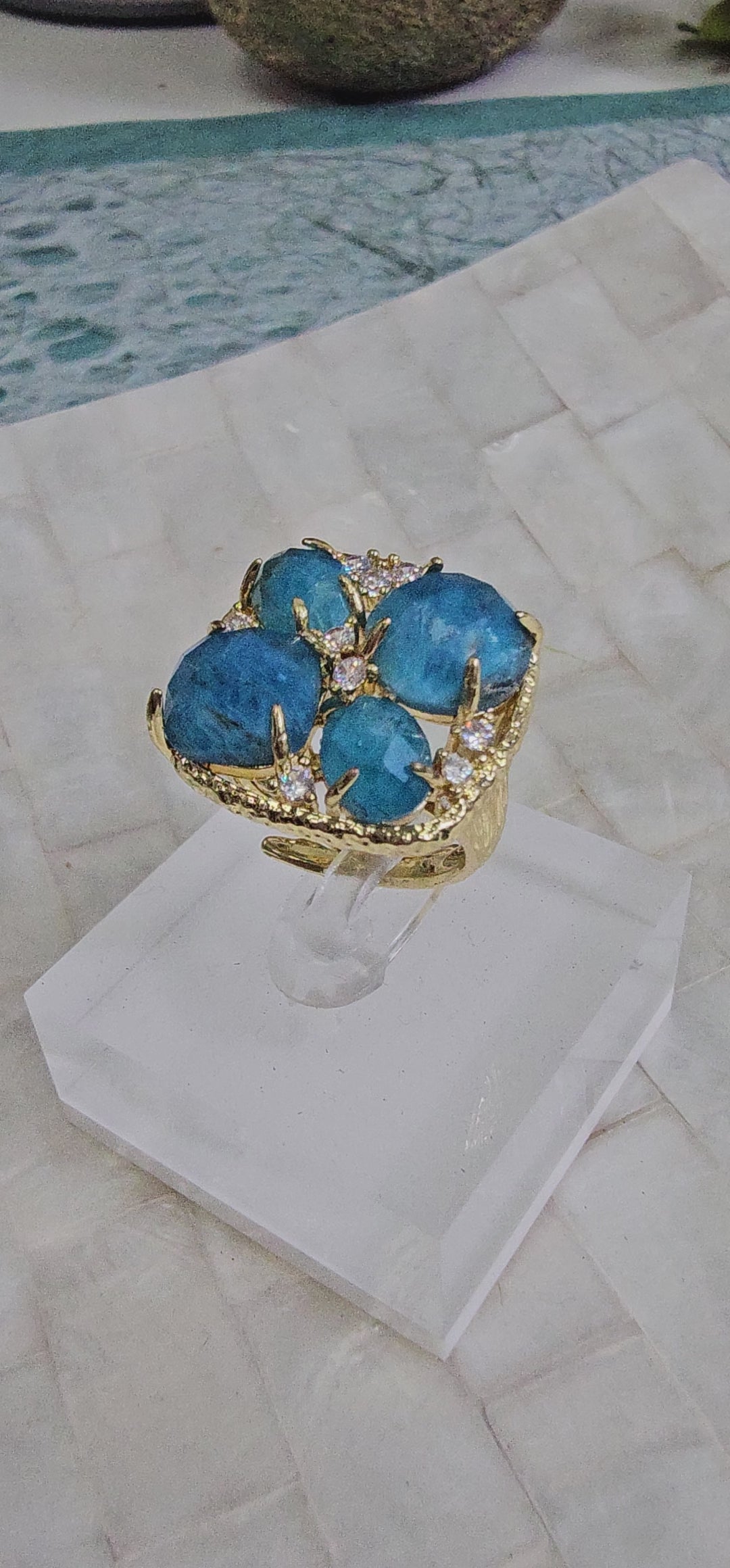 Flower Apatite Stone Statement Adjustable Ring NR012