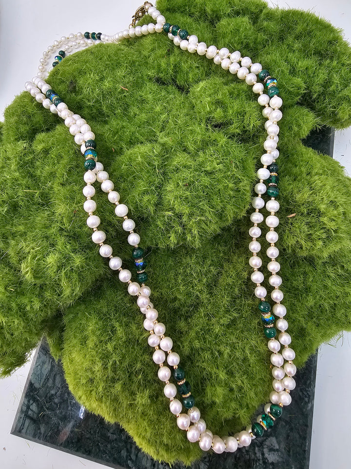 Malachite With Freshwater Pearls Versatile Long Necklace NN035