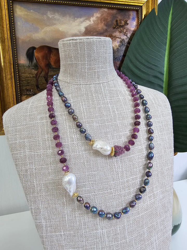 Purple Pearls With Agate And Baroque Pearls Long Necklace NN022