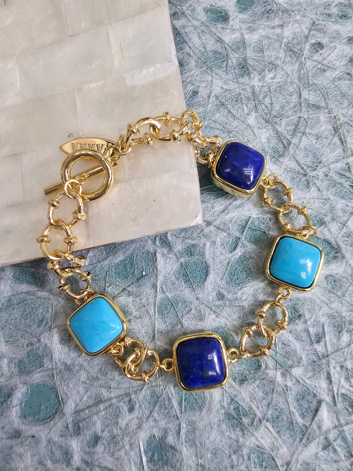 Square Blue Turquoise And Lapis Chain Bracelet NB015