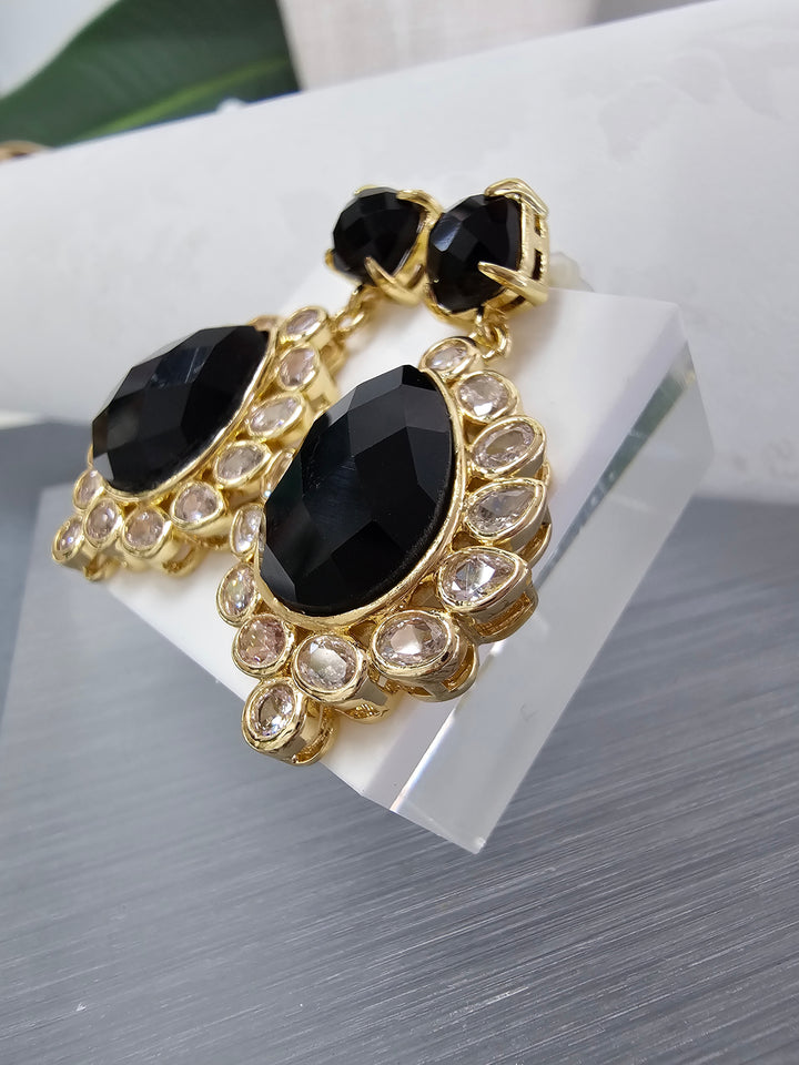 Black Agate Settings Statement Earrings NE003