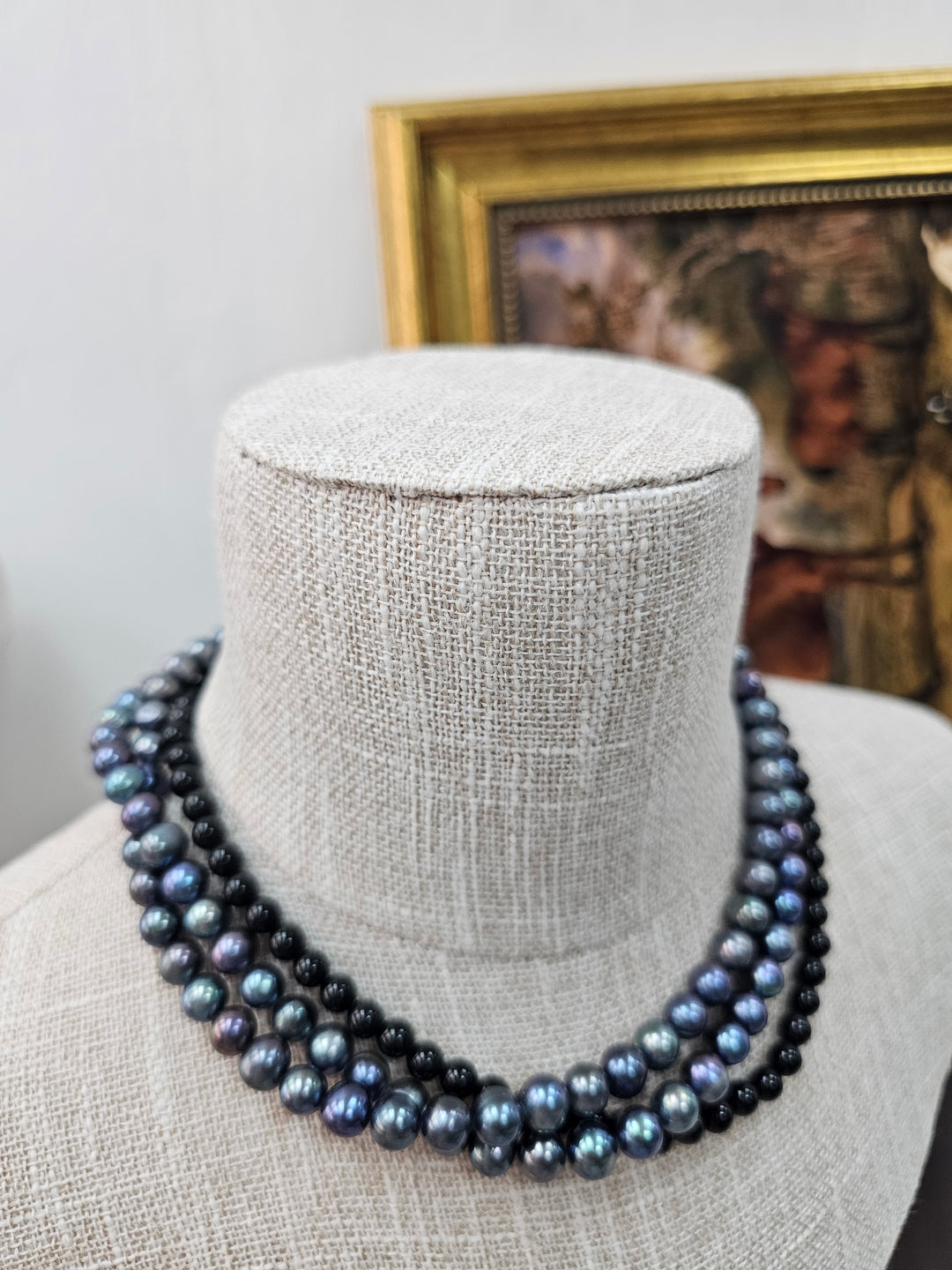 Deep Purple Pearls With black Obsidian Twisted Necklace NN005