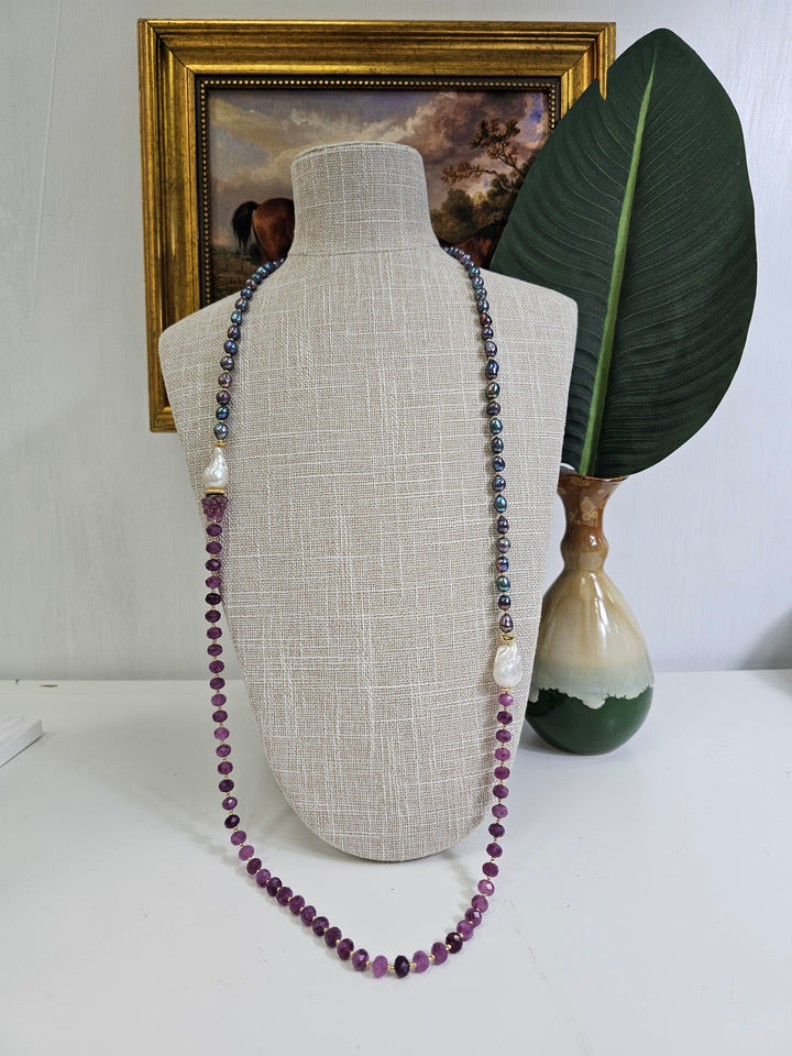 Purple Pearls With Agate And Baroque Pearls Long Necklace NN022