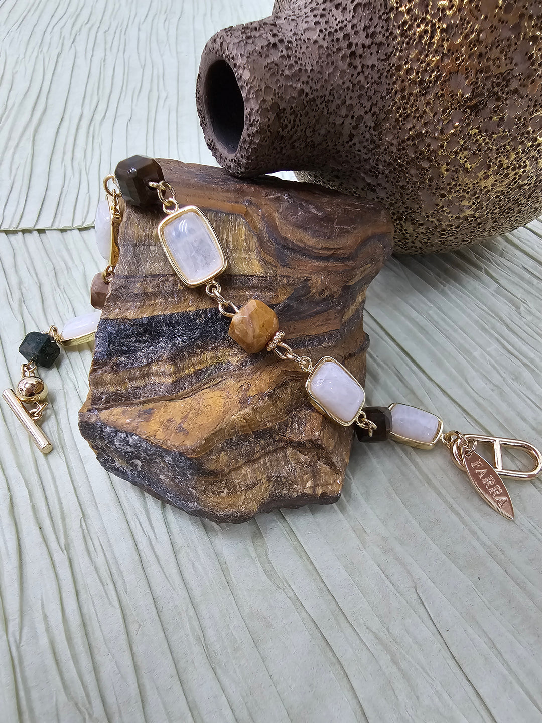 Brown Tiger Eye Stone With Moonstone Bracelet NB010