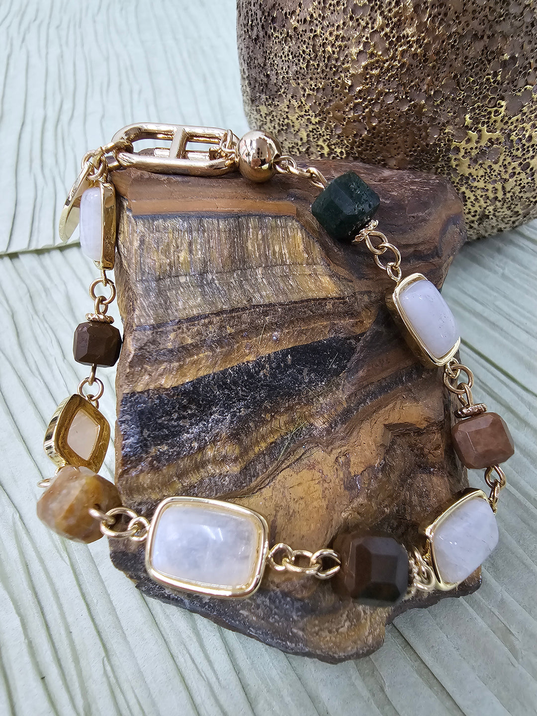 Brown Tiger Eye Stone With Moonstone Bracelet NB010