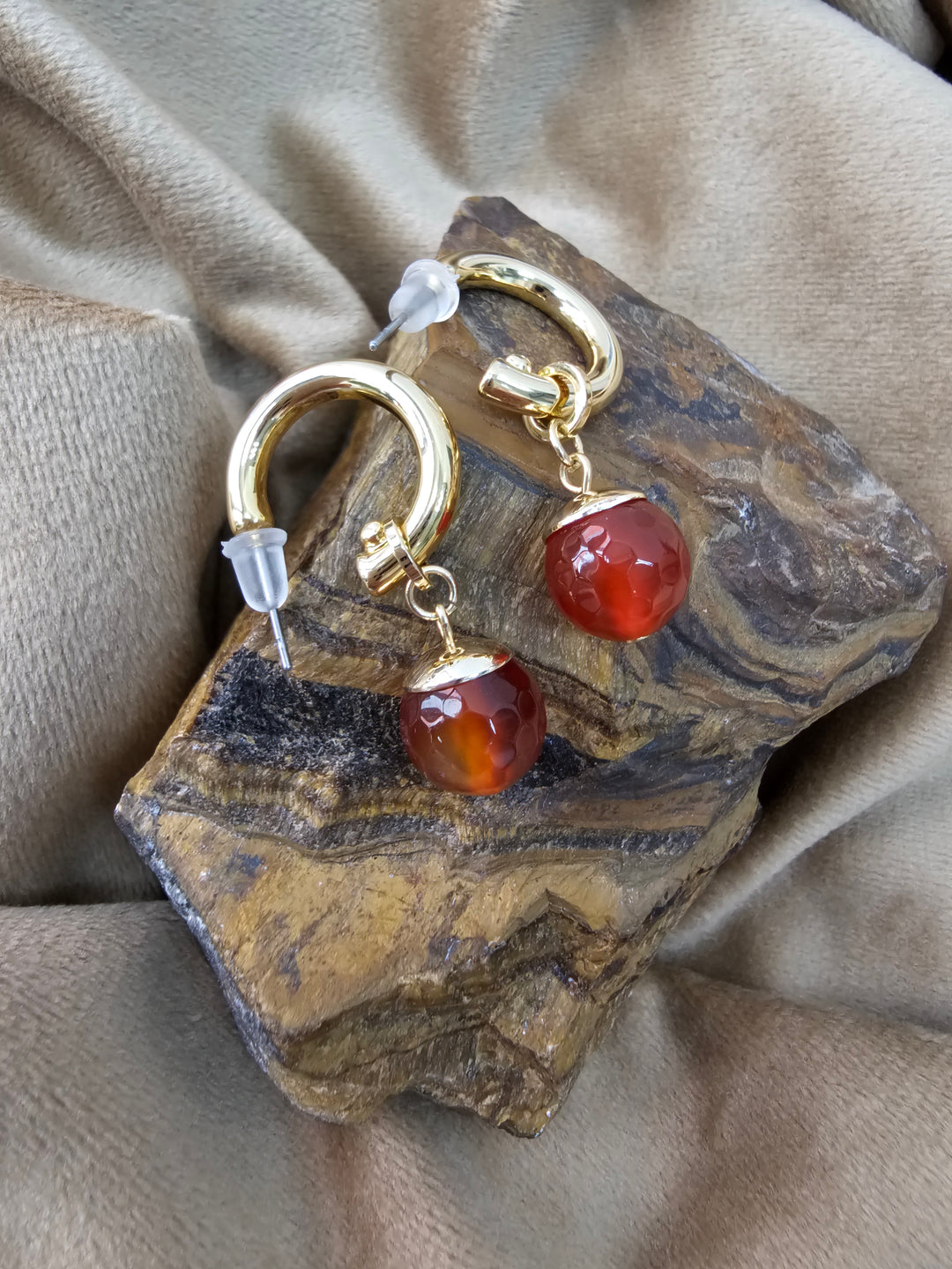 Red Agate Dangle Hoop Earrings NE015