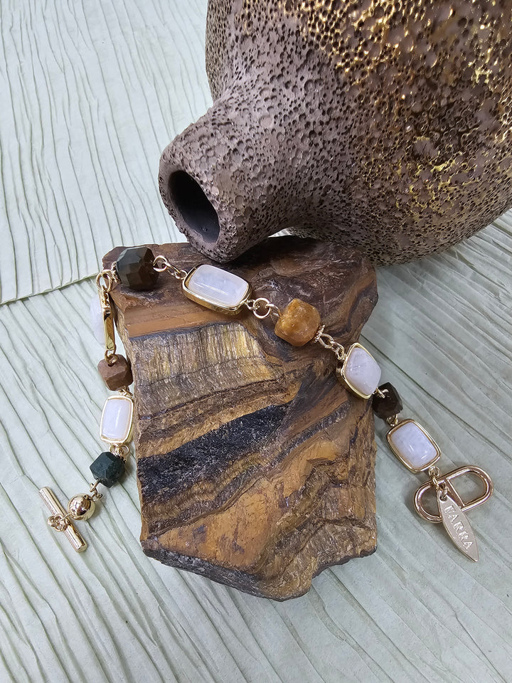 Brown Tiger Eye Stone With Moonstone Bracelet NB010