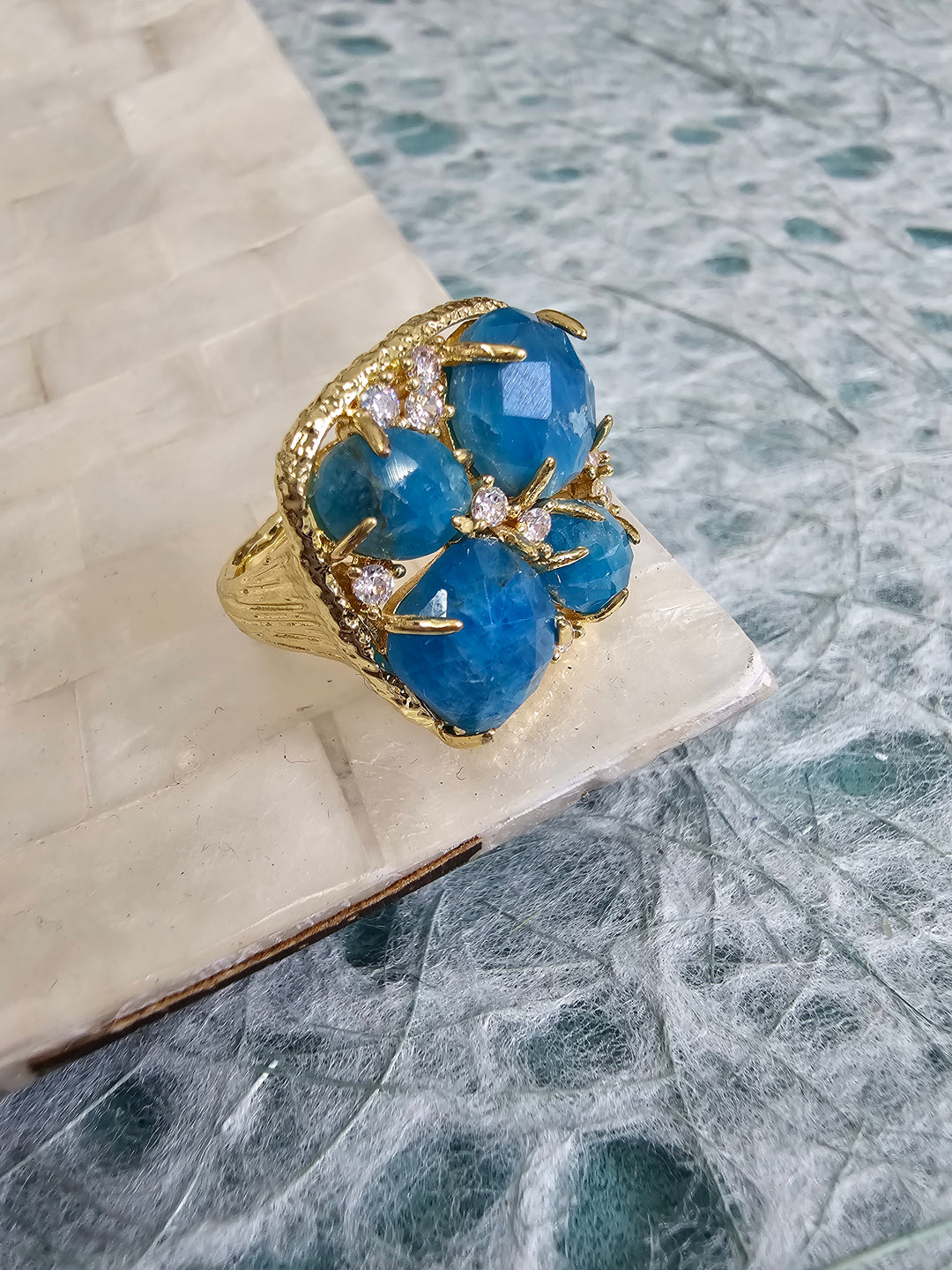 Flower Apatite Stone Statement Adjustable Ring NR012