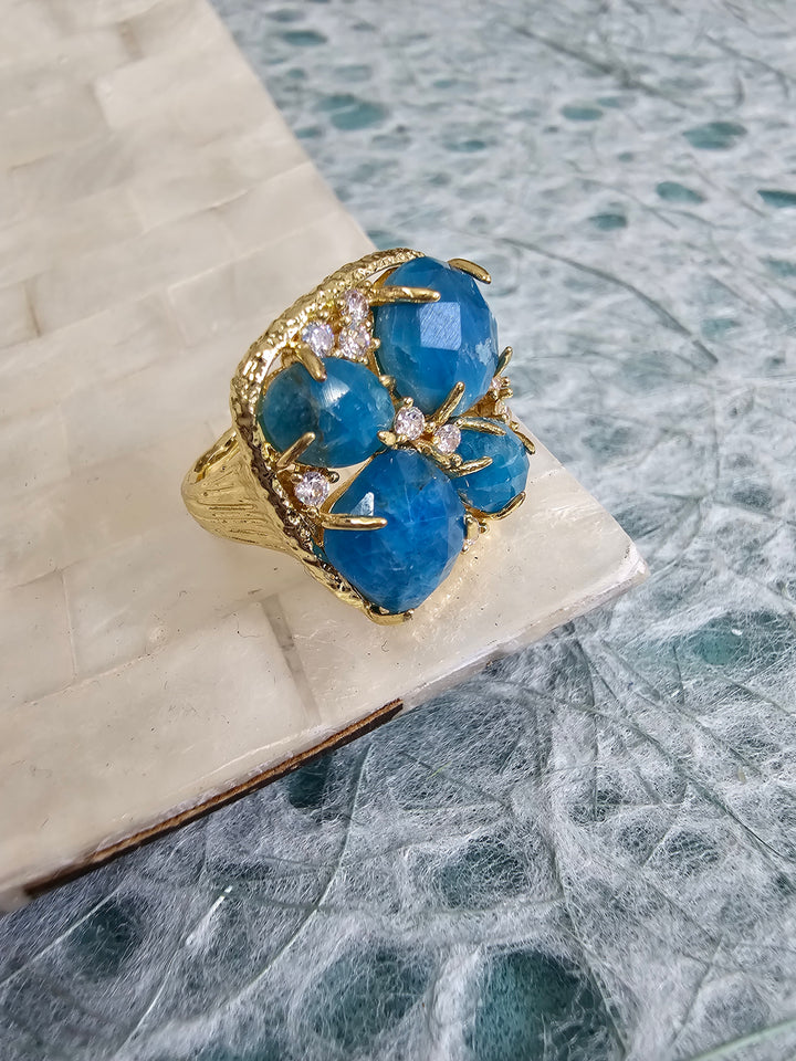 Flower Apatite Stone Statement Adjustable Ring NR012