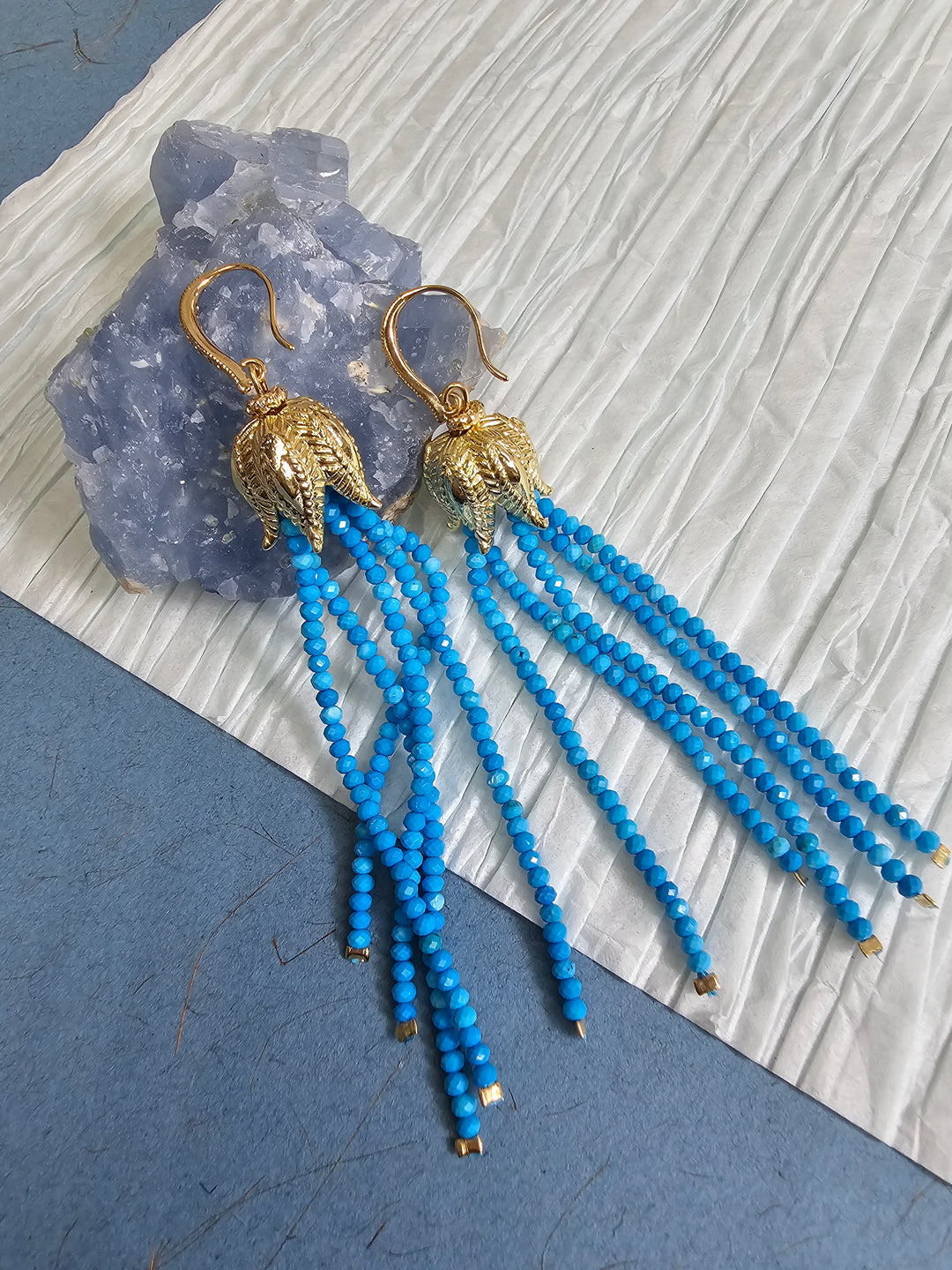 Natural Blue Turquoise Tassel Earrings NE042