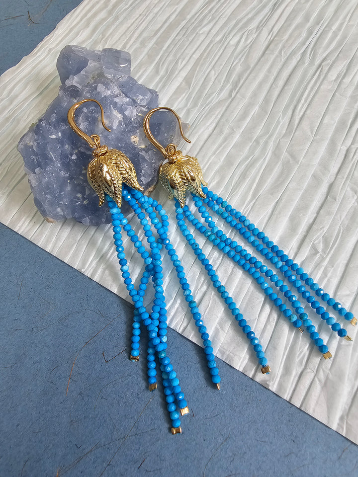 Natural Blue Turquoise Tassel Earrings NE042