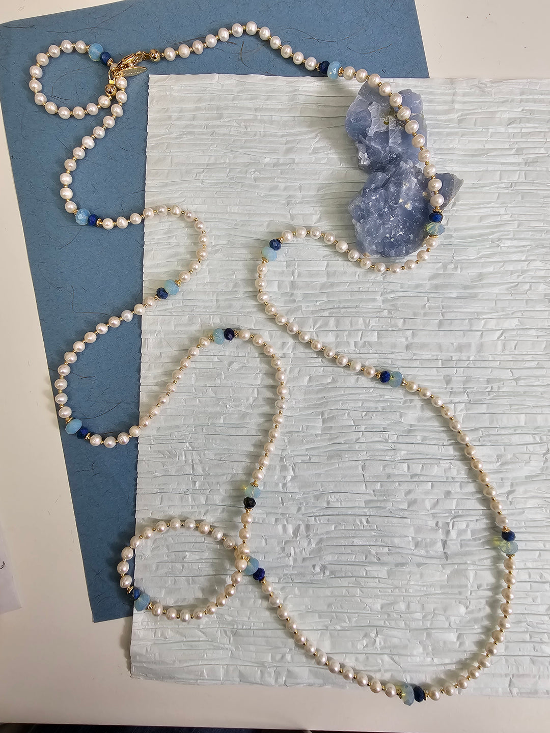 Freshwater Pearls With Lapis Opera Long Necklace NN049