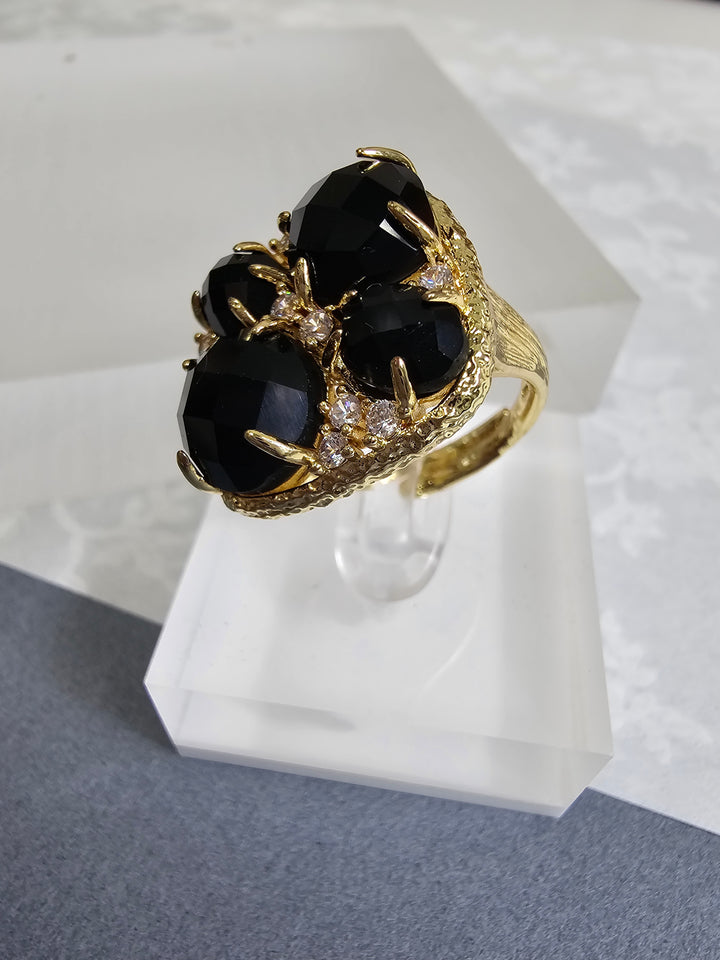 Black Agate With Zircon Statement Ring NR002