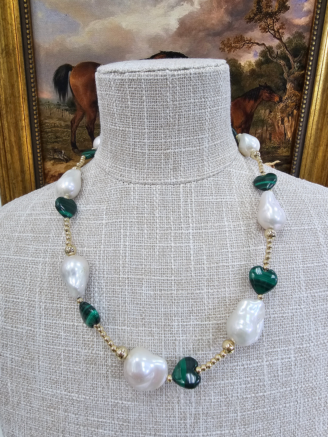 Baroque Pearls With Heart Shaped Malachite Necklace NN032