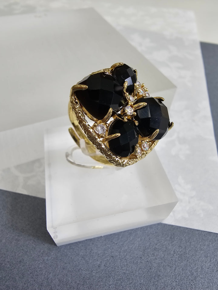 Black Agate With Zircon Statement Ring NR002